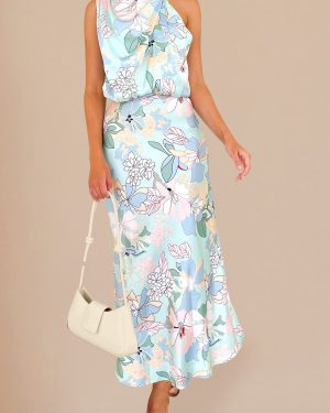 2025 Women Summer Satin Dress Elegant Sleeveless Mock Neck Cocktail Party Maxi Dresses