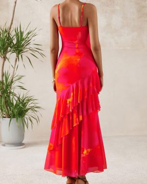 Maxi Dresses for Women 2025 Summer Tiered Floral Beach Sundress Spaghetti Strap Wedding Guest Long Dress